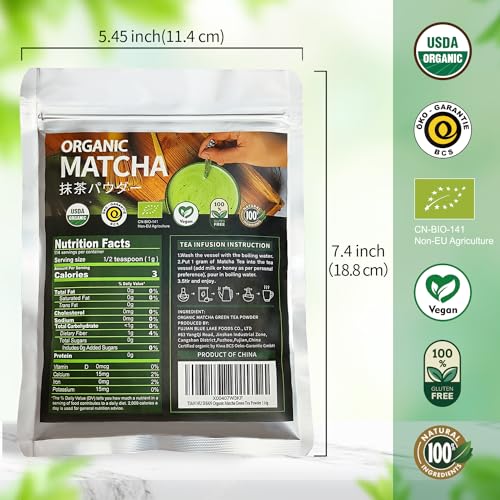 Tian Hu Shan Organic Matcha Green Tea Powder for Lattes, Cooking, Baking (4.0oz/114g)